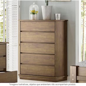 Cômoda para Quarto 5 Gavetas em Madeira Maciça Orleans Castanho - Straub Web
