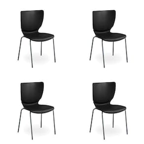 Conjunto 4 Cadeiras Empilháveis Mono Prima Design Preto/Prata