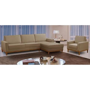 Kit Sofá 3 Lugares 2,60m com Chaise e Poltrona Living Lavinia Linho Bege Adonai Estofados