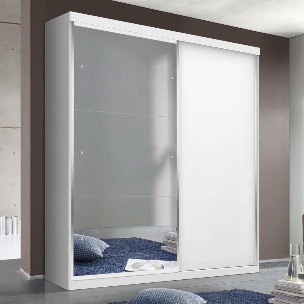 Guarda-Roupa Solteiro 2 Portas de Correr 2 Gavetas e 3 Espelhos Salvador Plus Espresso Móveis Branco