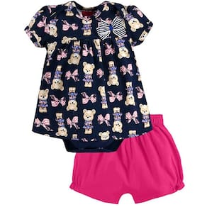 Conjunto Infantil Manga Curta Com Body E Shorts Ursinha Feminino Kyly Ref: 110.831 P/G