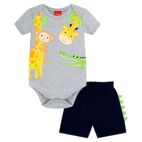 Conjunto Manga Curta Com Body Safari Kyly Ref:111427 P/Gg