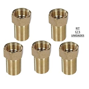 Kit 5 Undades Niple Latao Prolongador 1/2X1/2 Conexao Medio 3,8Cm