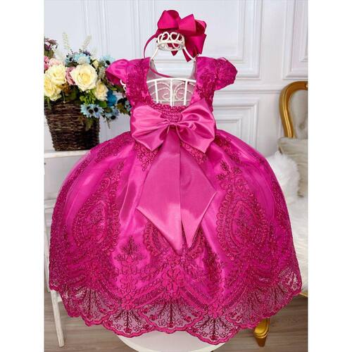 Vestido Infantil Pink Festa Princesas Barbie Realeza Festa