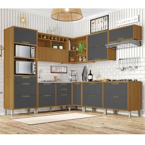 Cozinha 9 Peças Ângulo Torre Quente 100% MDF Imperatriz Nesher Freijó/Grafite