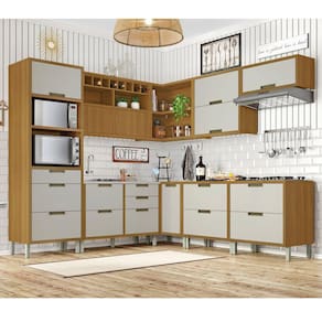 Cozinha 9 Peças Ângulo Torre Quente 100% MDF Imperatriz Nesher Freijó/Off White