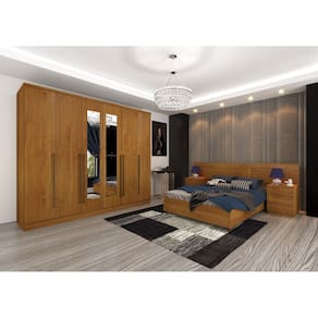 Guarda Roupa Casal com Espelho 6 Portas 8 Gavetas 270cm Sevilla