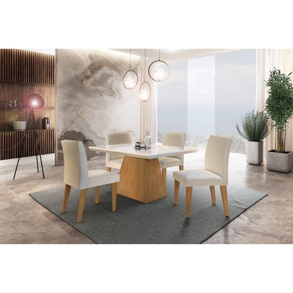 Conjunto Sala de Jantar Mesa com 4 Cadeiras Isabela Espresso Móveis Veludo Creme/Off White/Imbuia