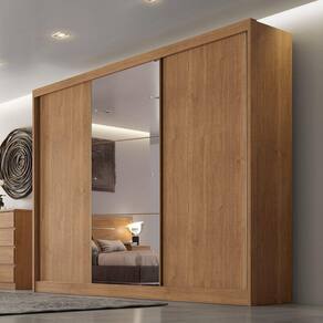 Guarda Roupa Casal com Espelho 3 Portas 6 Gavetas Wood Novo Horizonte Cumaru
