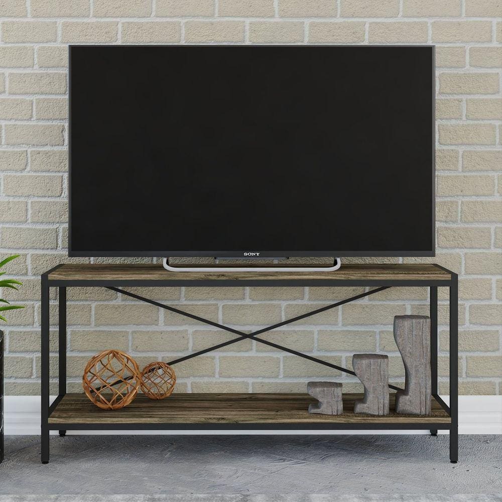 Rack para TV até 50 Polegadas 2 Prateleiras Industrial 120cm Active Yescasa Carvalho Dark