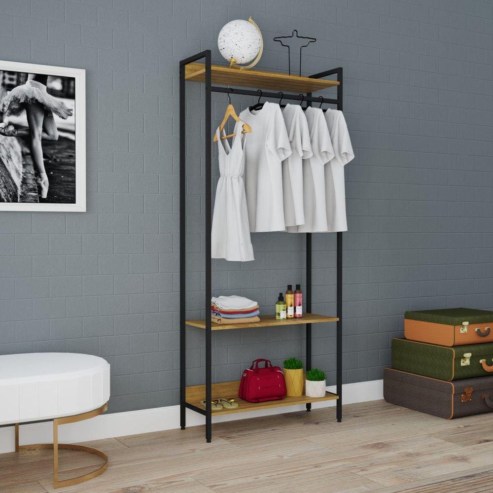 Estante Closet Arara 187x80cm 3 Prateleiras Active Yescasa Lamina Mel