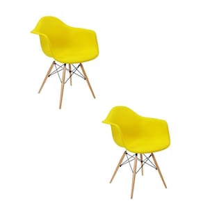 Kit 2 Cadeiras Eames Braço Polipropileno Base Madeira Flórida Fratini Móveis Amarelo