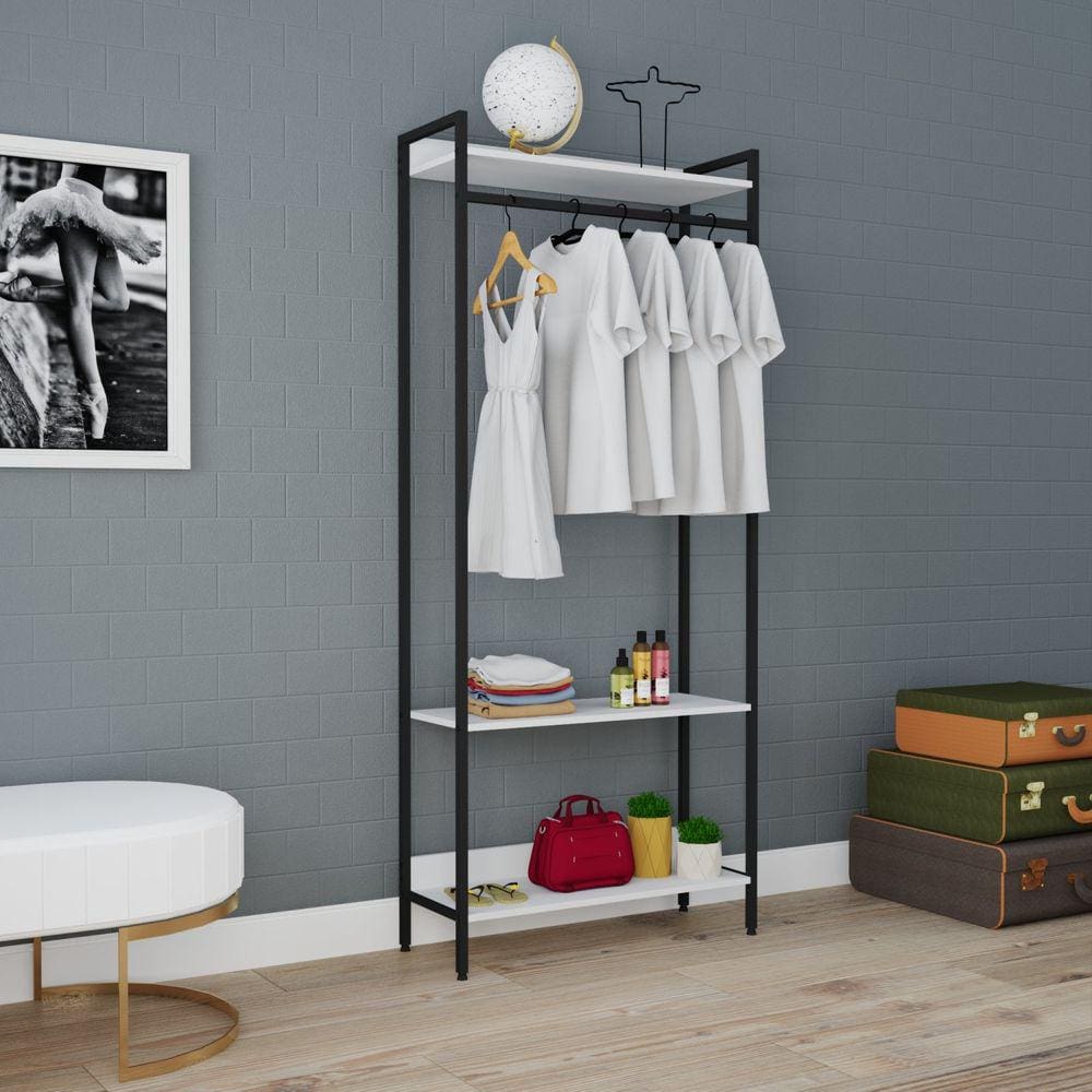 Estante Closet Arara 187x80cm 3 Prateleiras Active Yescasa Branco Chess