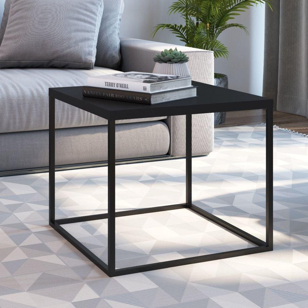 Mesa Cube Lateral Industrial Artesano Preto