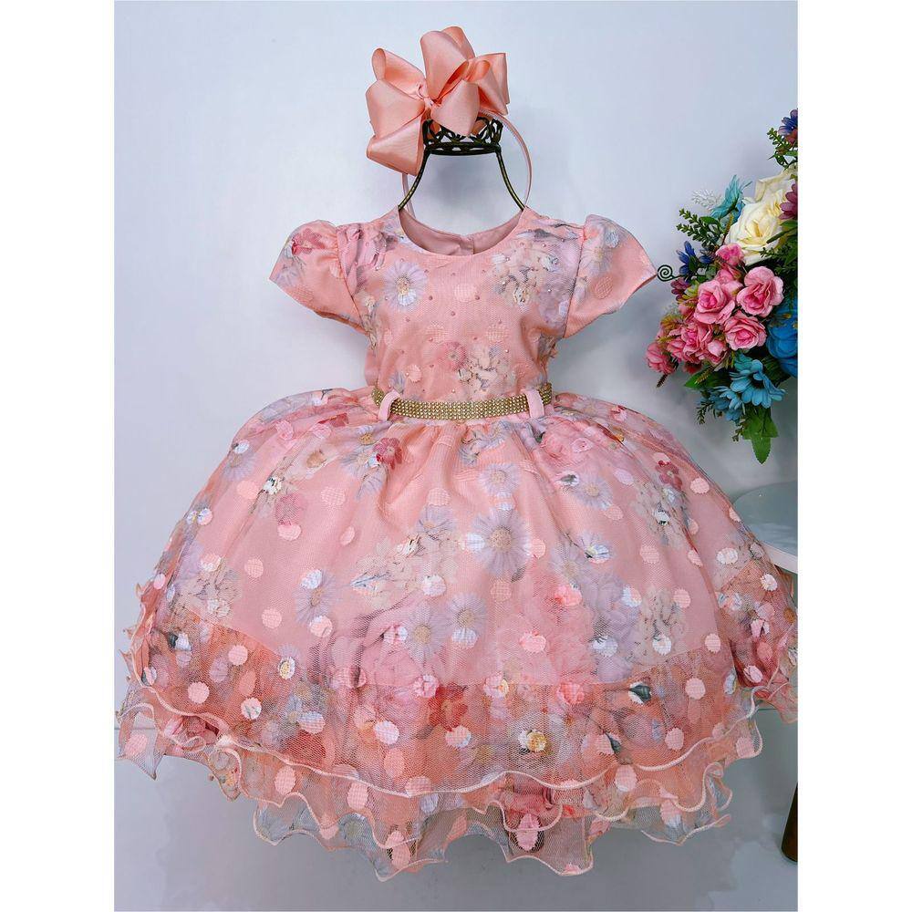 VESTIDO INFANTIL ROSA FLORAL PRINCESA LUXO FESTA ANIVERSÁRIO