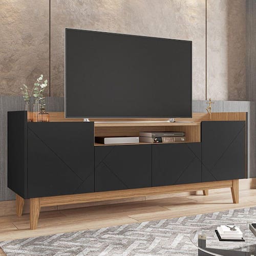 imagem-Rack para TV até 60 Polegadas 4 Portas 1 Nicho 158cm Adria Versátile Casa D Preto/Noce