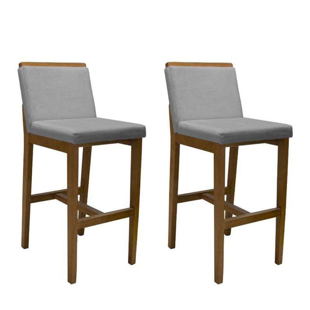 Banqueta Alta Kit 2 Peças Londres Linho Cinza - Fratello