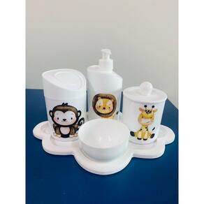 Kit Higiene Safari c/BANDEJA COLOR NUVEM (Leão, Macaco, Girafa)