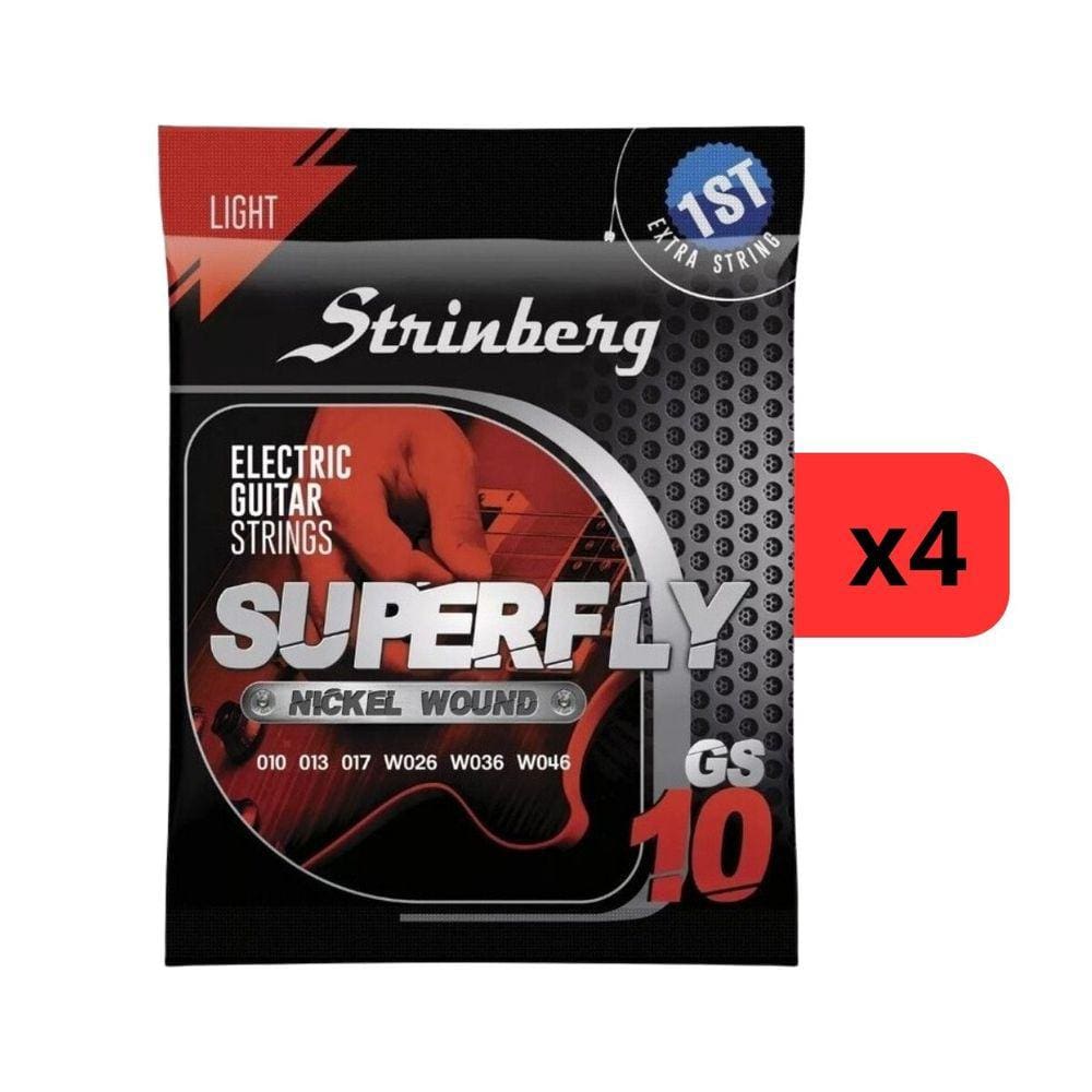 Kit 4 Encordoamento Strinberg Para Guitarra GS10 - 6 Cordas
