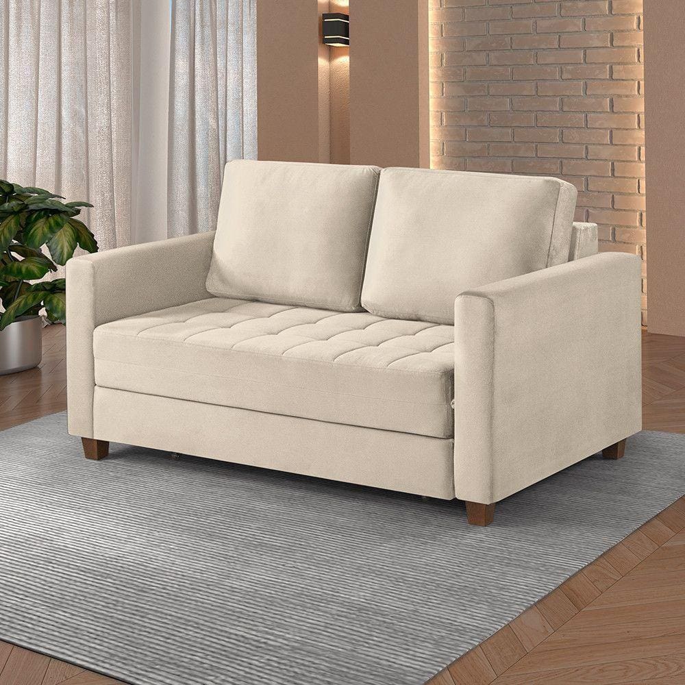 Sofa Cama Marcelle 2 Lugares 150 Casal Veludo Paris Pes de Madeira ...