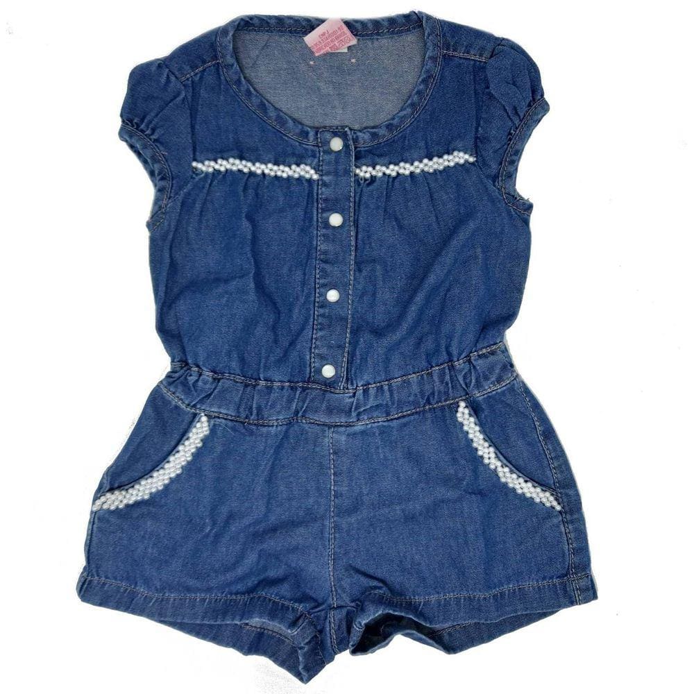 Macacão Jeans Infantil Pérolas Menina