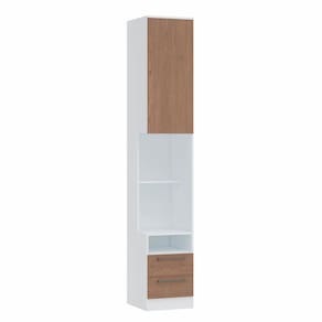 Mesa de Cabeceira Modulada Reto 1 Porta 2 Gavetas Requinte+ Móveis Castro Branco Line/Macadâmia