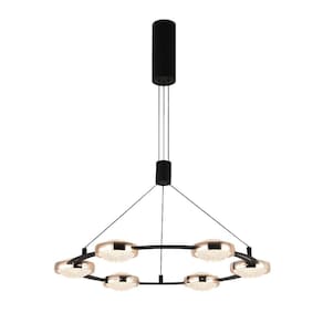 Pendente Beep 66x6cm 6x8W 3000K 2300 Lúmens LED KW010B Bella Iluminação Preto