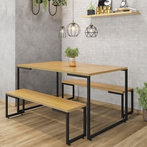 Conjunto Sala de Jantar Mesa com 2 Bancos Porto Espresso Móveis Mel/Preto