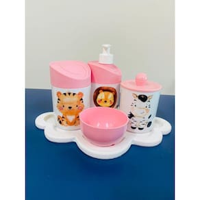 Kit Higiene Safari c/BANDEJA COLOR NUVEM (Leão, Zebra, Tigre)
