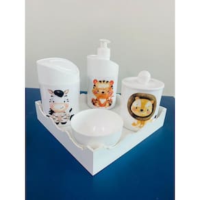 Kit Higiene Safari c/bandeja Color (Leão, Zebra, Tigre)
