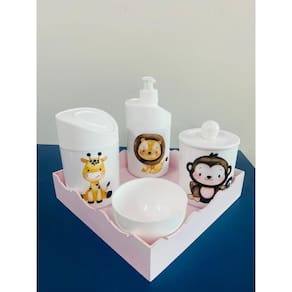 Kit Higiene Safari c/bandeja Color (Leão, Macaco, Girafa)
