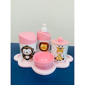Kit Higiene Safari c/BANDEJA COLOR NUVEM (Leão, Macaco, Girafa)