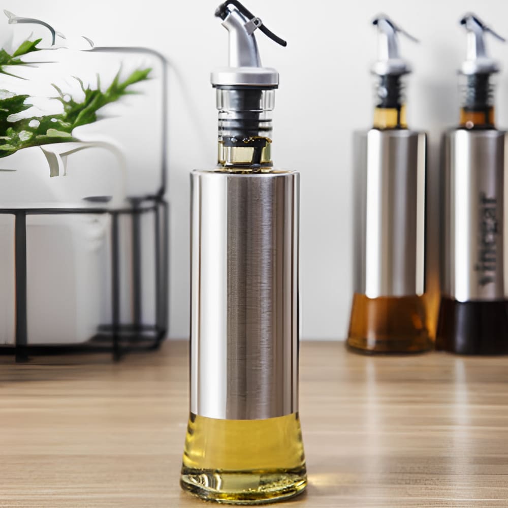 Porta Azeite Vinagre Molho Vidro Inox Galheteiro com Dosador