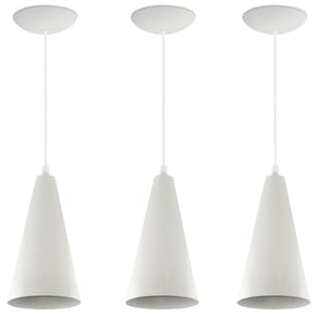 Kit 3 Pendentes Cone Lowcost Aluminio Decoracao Branco