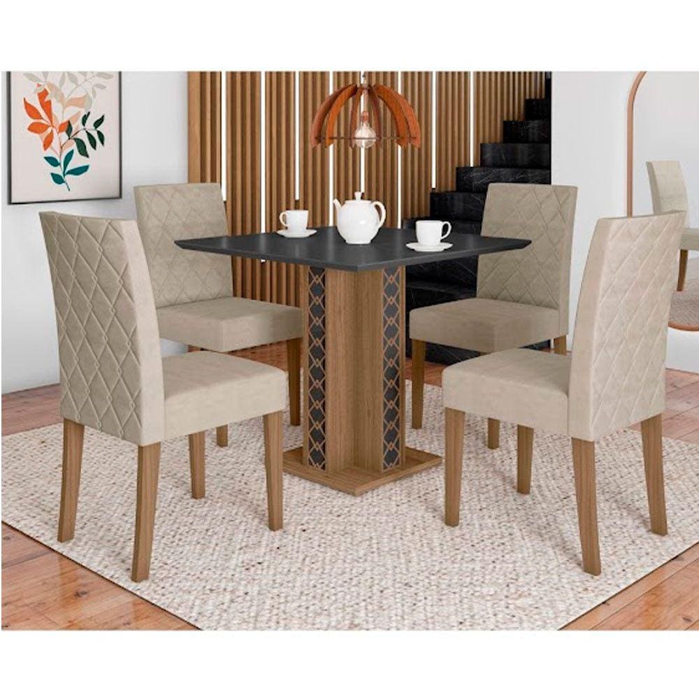 Conjunto Sala de Jantar Mesa com Tampo Chanfrado Isis 4 Cadeiras Estofadas Jade Poliman
