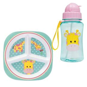 Prato com divisória e Garrafa Girafa Buba Baby