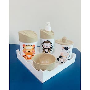 Kit Higiene Safari c/bandeja Color (Macaco, Zebra, Tigre)