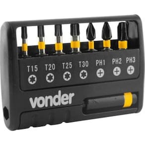Jogo De Bits / Ponteiras De Impacto S2 Com 9 Peças Encaixe Sextavado 1/4"" Vonder