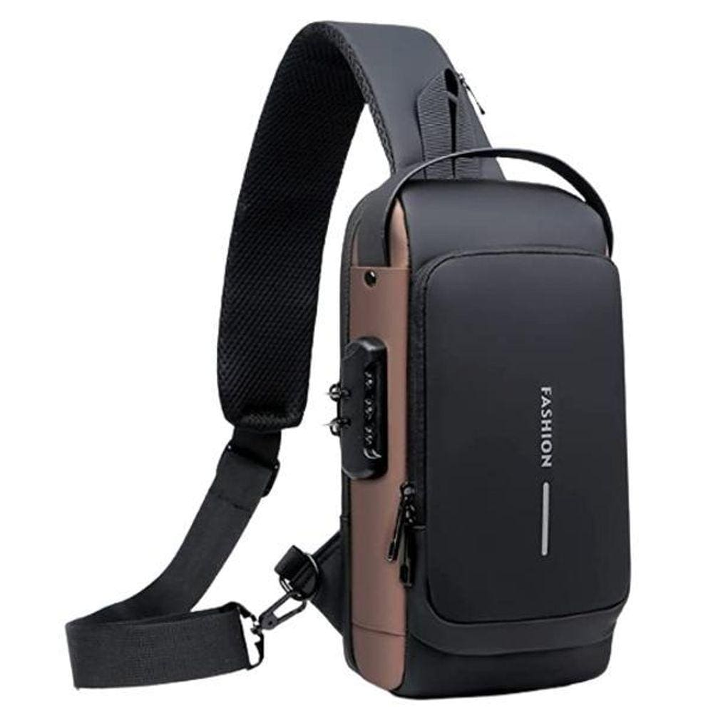 Bolsa Mochila De Ombro Anti-Roubo Transversal Preto Dourado