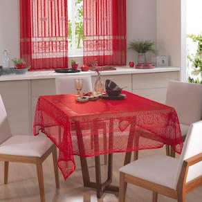 Toalha Mesa Quadrada Renda Interlar Color Vermelho 4 Lugares