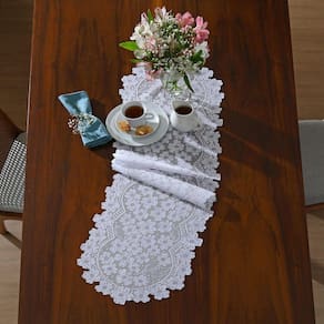 Trilho Mesa Renda Interlar Dogwood Branco 35cm x 135cm