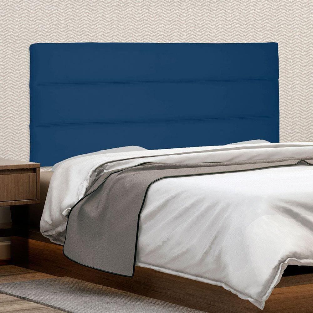 Cabeceira Suspensa Casal 140cm Suede La Italiana Spezzia Azul Marinho