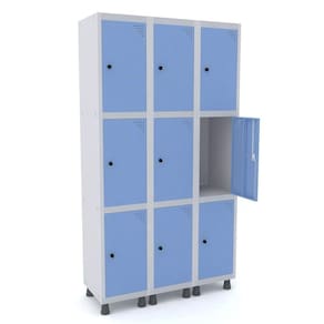 Guarda Volume Roupeiro 9 Portas Aço GRP 503/9 Pandin Móveis Cinza /Azul Dali