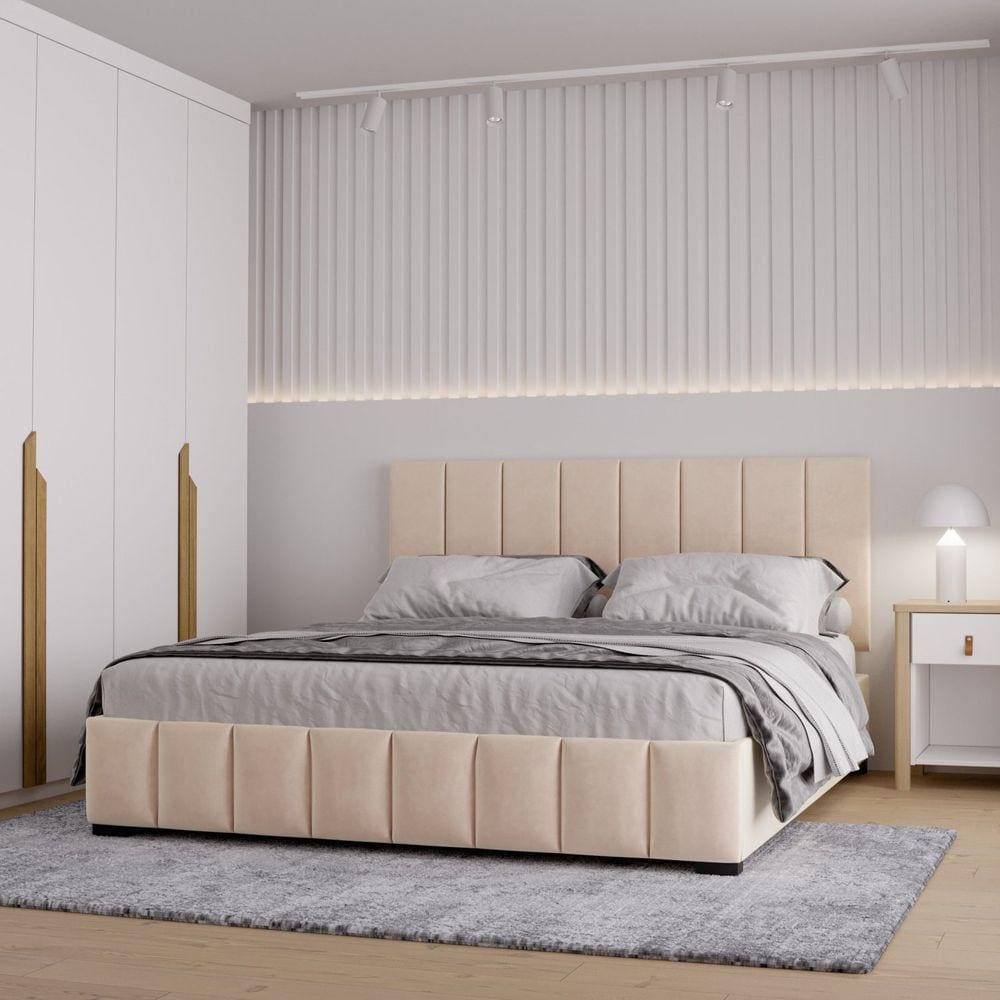 Cama Queen Estofada sem Cabeceira Uvaia CabeCasa MadeiraMadeira Bege