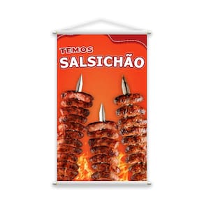 Banner Temos Salsichão Comida Carne Espeto Churrasco 80x50cm