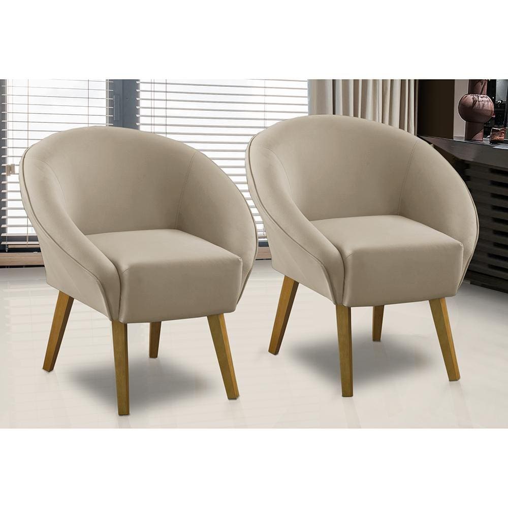 Kit 2 Poltronas Para Sala Decorativa Milena Veludo Bege Adonai Estofados