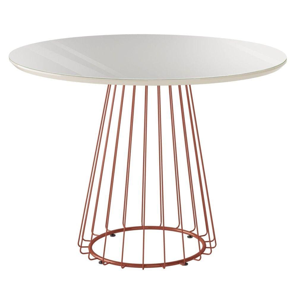 Mesa Redonda Tampo Laqueado com Vidro 4 Lugares Aço Argus Yescasa Cobre/Off White