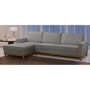 Sofá 3 Lugares 2,60m Living com Chaise Esquerdo Lavinia Linho Cinza Adonai Estofados