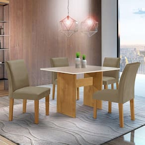 Conjunto Sala de Jantar Mesa 120x80cm Tampo MDF com 4 Cadeiras Espanha Yescasa Ypê/Suede Marrom Claro