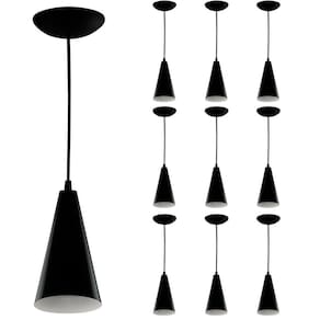 Kit 10 Pendentes Cone Lowcost Aluminio Decoracao Preto